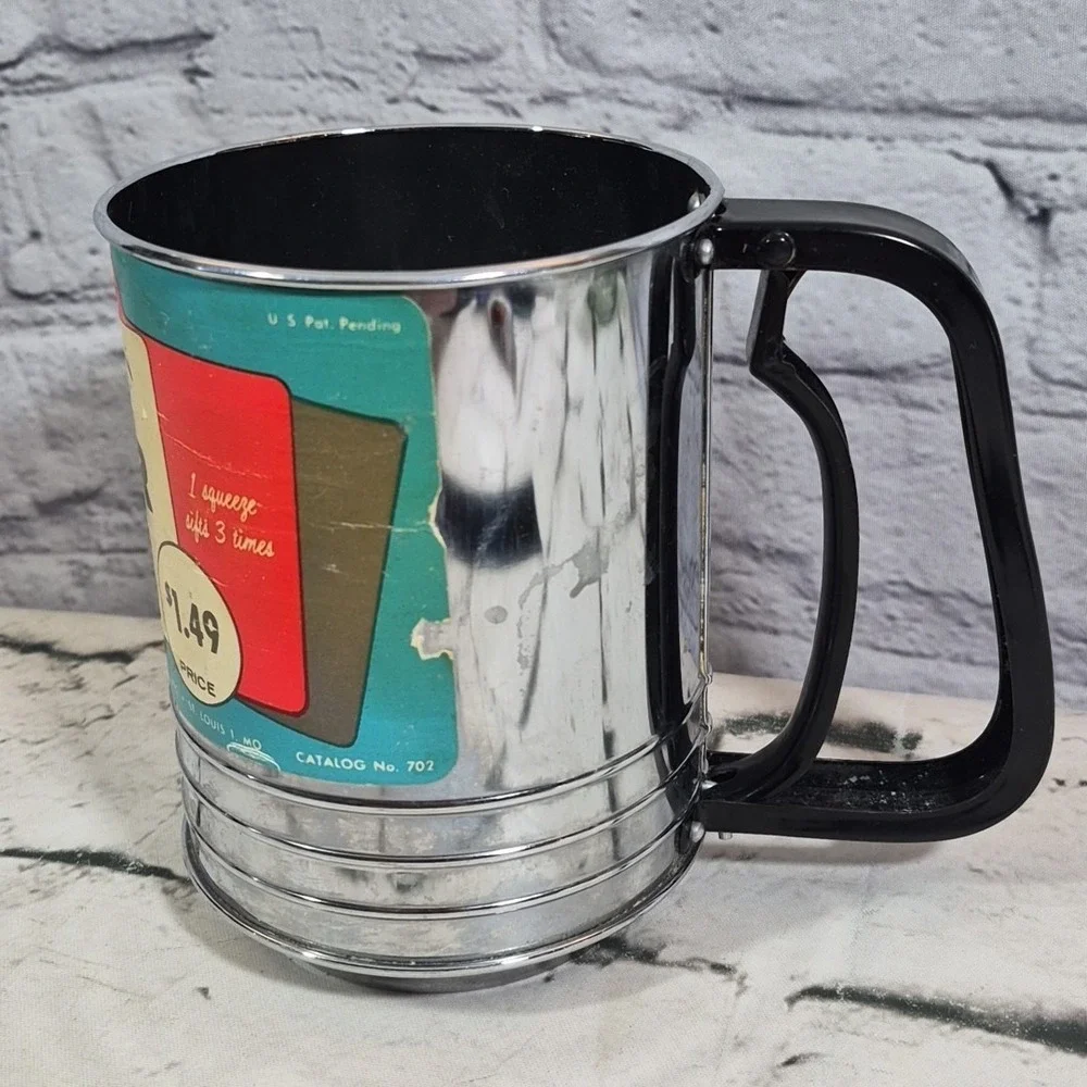 MCM‎ Triple Screen Chrome Flour Sifter w/Original Label - Ca. 1960